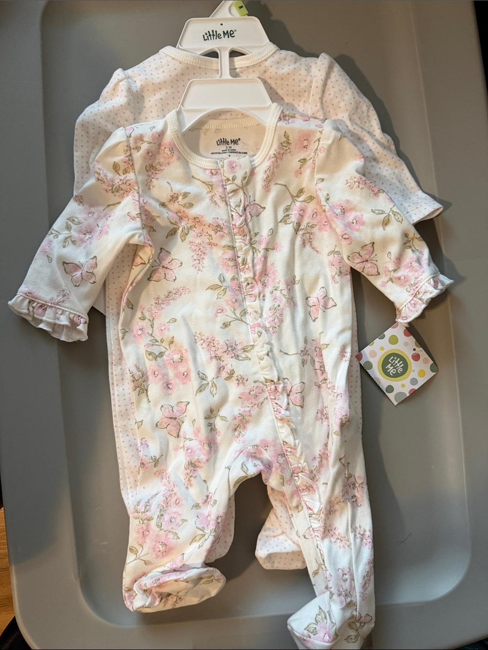 Little Me Pink & White Floral Footed One-Piece Set